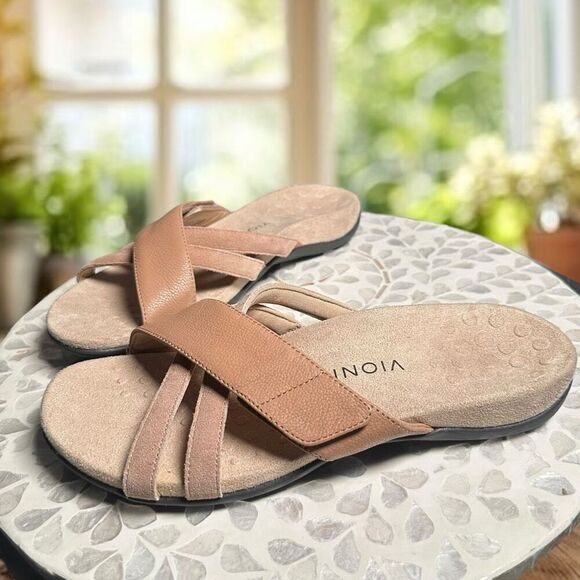 Vionic Zarie Orthotic Supportive Leather Adjustable Slide Sandal Women's - Picture 10 of 16